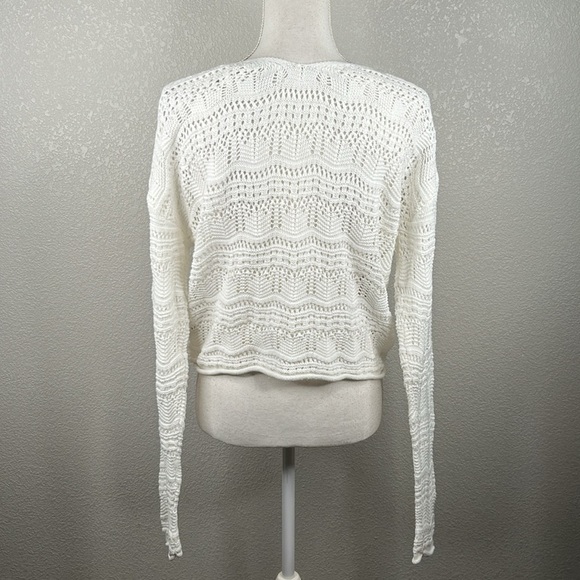 Jessica Simpson White Open Knit V-Neck Long Sleeve Front Tie Sweater Size Large - Picture 5 of 7